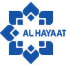 Al Hayaat logo with stylized blue Arabic calligraphy forming a symmetrical pattern around the name.