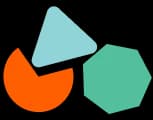 Three overlapping shapes: an orange semicircle, a light blue triangle, and a teal hexagon.